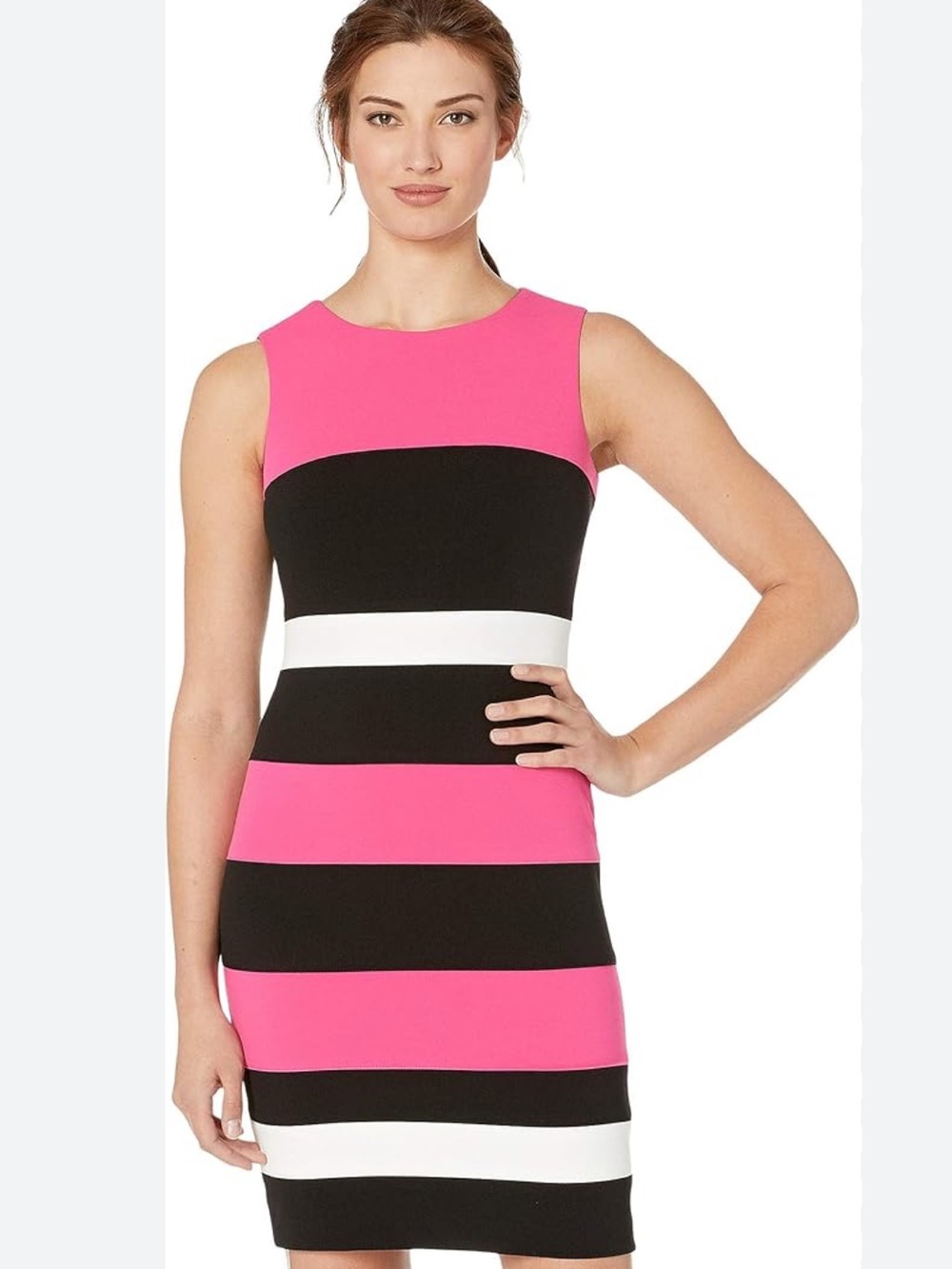 Tommy Hilfiger Pink Black White Striped Sleeveless Sheath Dress
